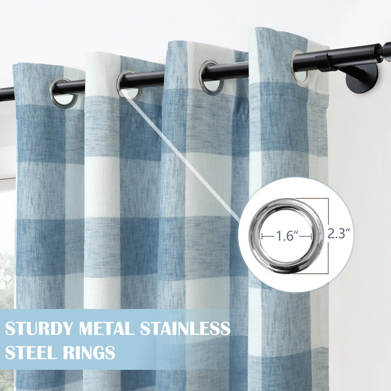 Adamantini Plaid Blackout Thermal Grommet Curtain Panels, 52" W x 96" L, Dusty Blue