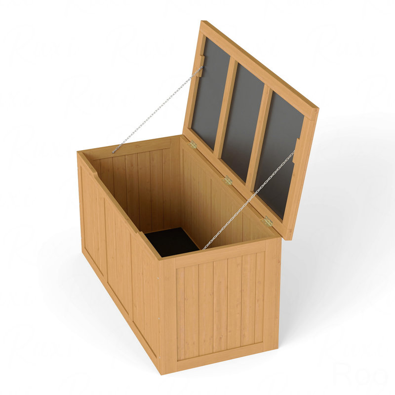 67-Gallon Natural Wood Outdoor Deck Box, Weather-Resistant, Dual-Purpose Seat/Table, Light Brown