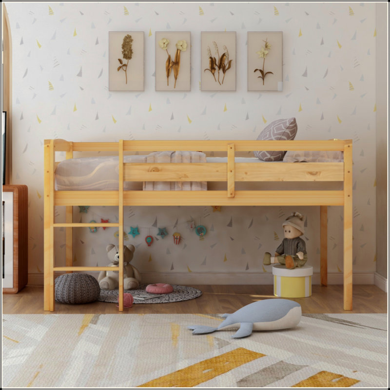 Lit mezzanine en bois avec lit simple et échelle