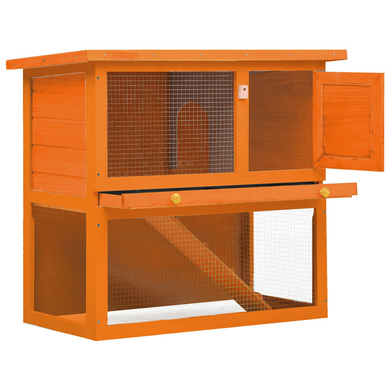 Cage à lapin avec cage escamotable en bois de pin massif