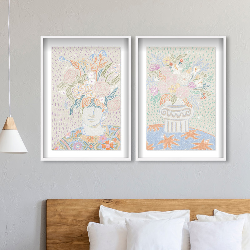 Summer Flourish Set Shadowbox Floral & Botanical Print by Oliver Gal, Black Frame, 10 x 15, 51"H x 35"W, White Shadowbox