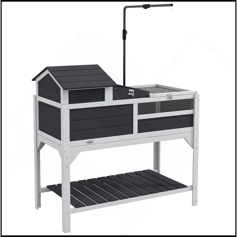 Habitat tortue avec support de lampe réglable, enceinte à 2 couches avec tablette de rangement, maison principale amovible, plateau fixe, couvercle ouvrable, gris