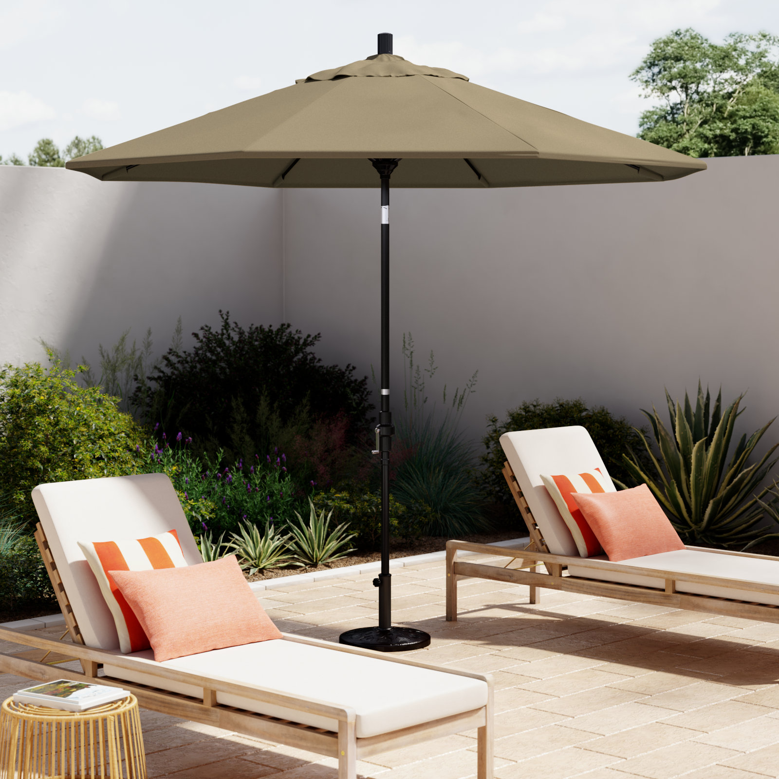 Roverta 9' Market Sunbrella® Umbrella, Canvas Heather Beige Sunbrella® Canvas, Black