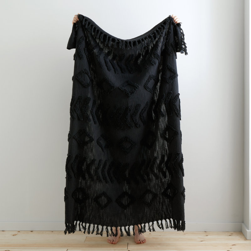 Kabeli 100% Cotton Blanket Throw, Black