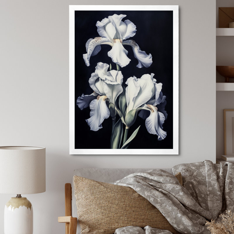 " Gray White Petal Of Iris ", 44" H x 34" W x 1.5" D, White Single Picture Framed