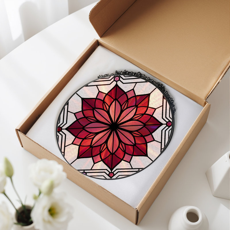 Panneau de vitrail à motif floral H 12 po, H 12 po x l 12 po