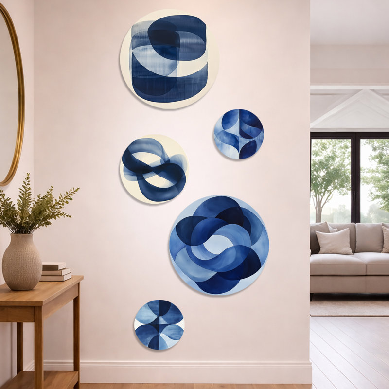 «Blue Minimal Curves» - ensemble de 5 formes d'art abstrait - ensemble de 5 décorations murales modernes en métal