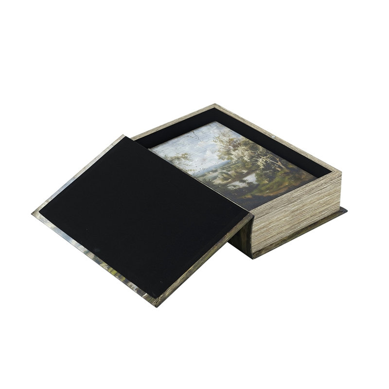 Ensemble de 2 boîtes à livres décoratives avec motifs de paysage de campagne en toile multicolore et panneau de fibres à densité moyenne