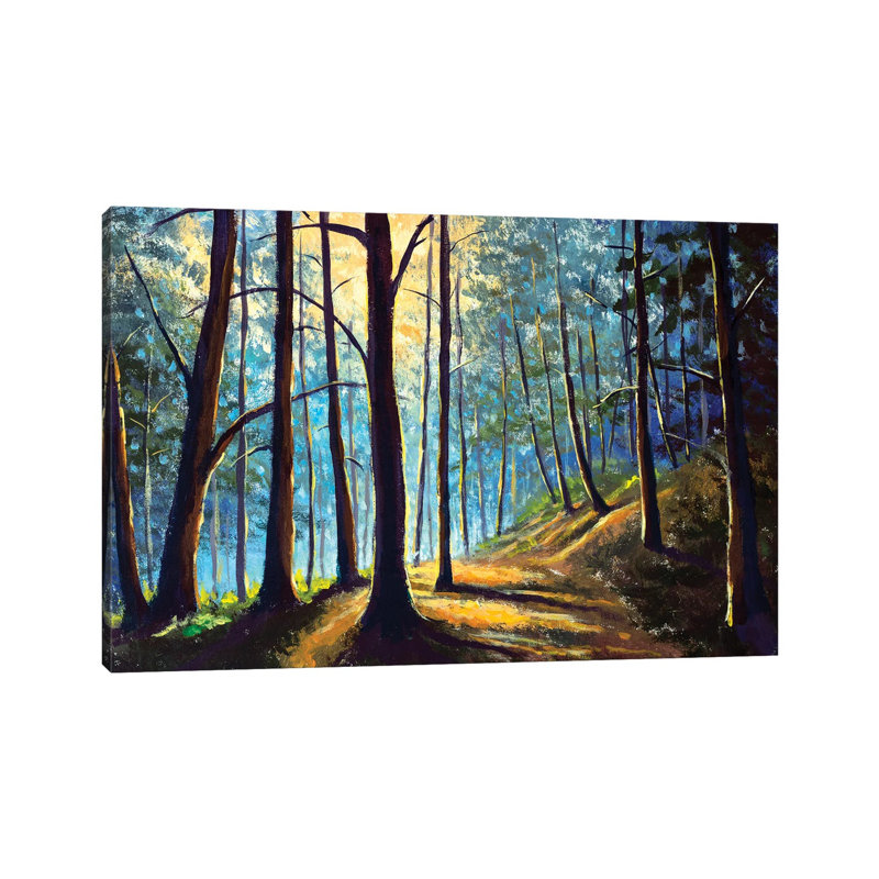 Foggy Forest With Sunny Sunshine Trees Modern by Valery Rybakow - Wrapped Canvas Gallery-Wrapped Canvas Giclée