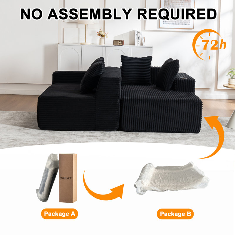 105" Cloud Modular Sectional Couch With L-shape Chaise，no Assembly Required， Comfy Deep Seat Chenille Boneless Couches For Living Room