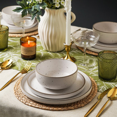 32-Piece Stoneware Dinnerware Set, Speckled Ceramic Plates, Bowl Mug Set, Service for 8