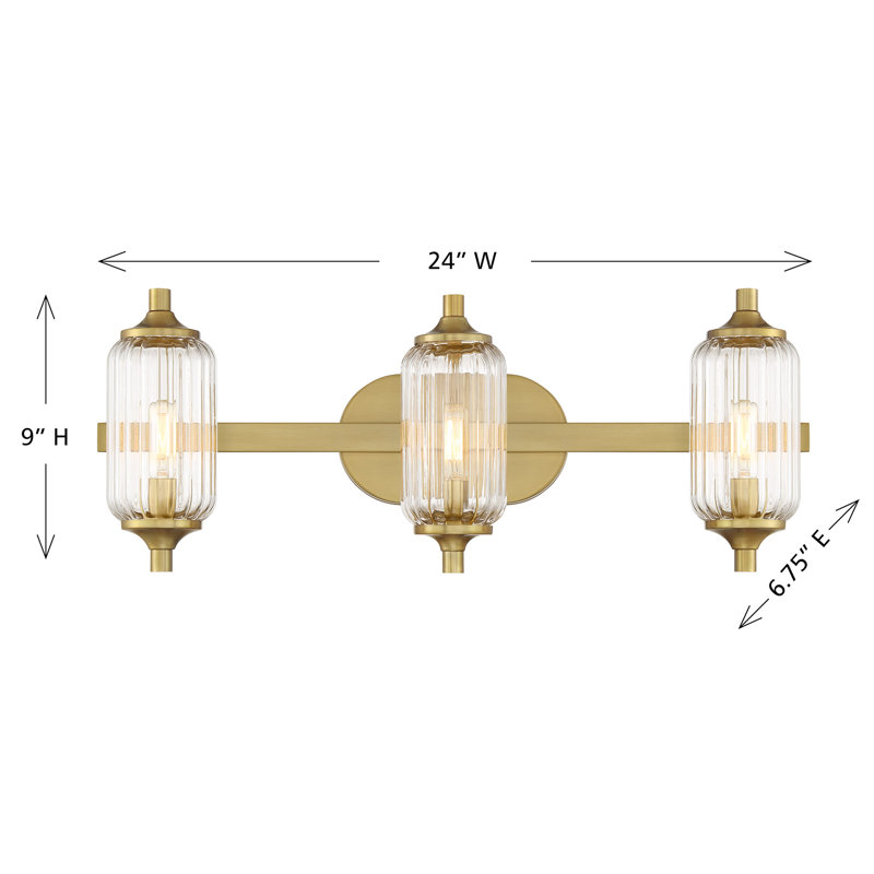 Éclairage pour meuble-lavabo de salle de bain 3 lumières Nunley en laiton, Laiton, H 9 po x l 24 po x P 3,5 po, 3 lumières