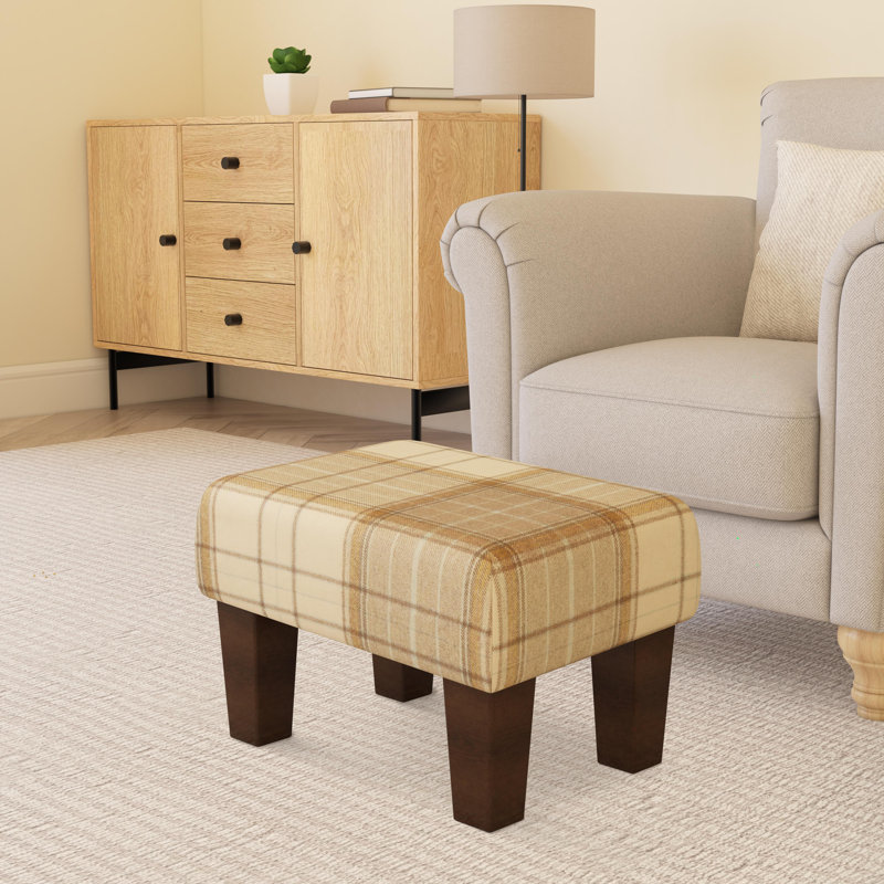 Tartan Material Large Footstools Tartan - Wood Contemporary Leg, Mahogany, Brown