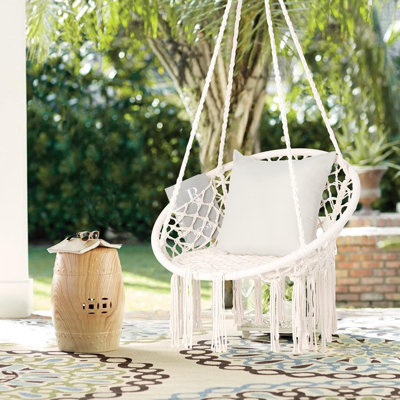 Balancelle hamac en corde de coton tissée à la main avec poche latérale, chaise suspendue pour l'intérieur et l'extérieur, capacité de 330 lb