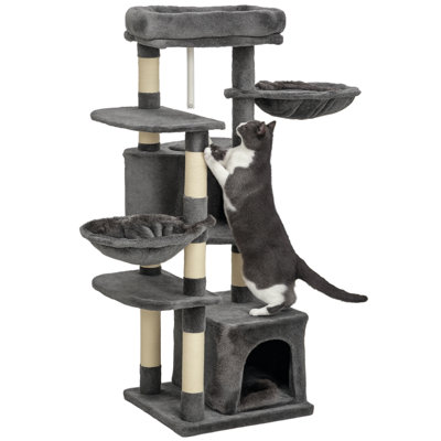 Tour pour arbre à chat 52,5 po avec lit, condos pour chat, hamacs, gris foncé