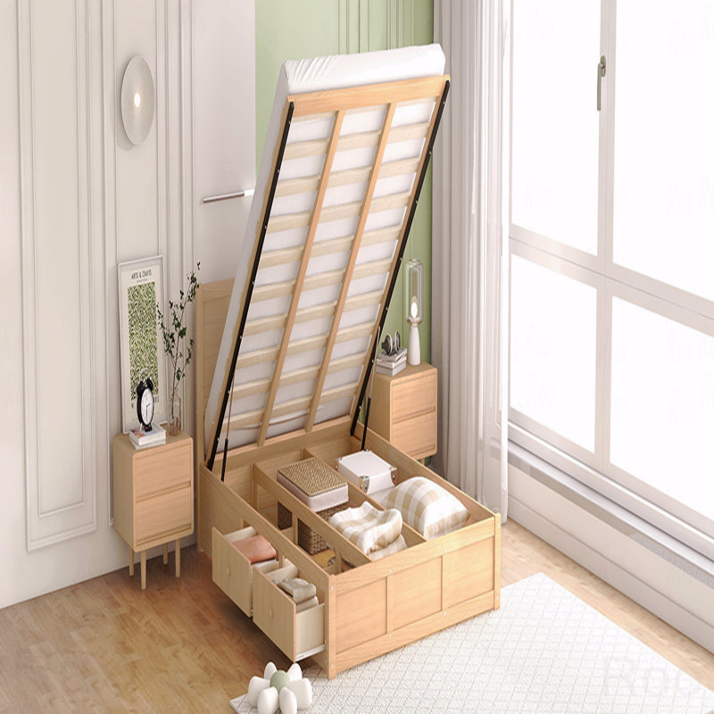 Base de lit plateforme en bois grand, rangement sous le lit, 2 tiroirs