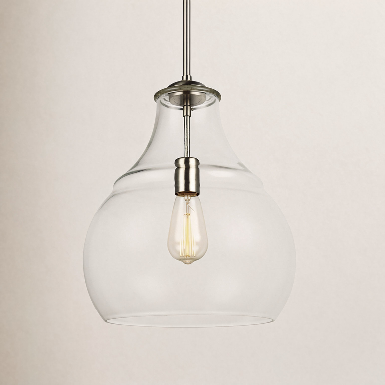 Seagrove Single Light Glass Dimmable Pendant, Satin Nickel