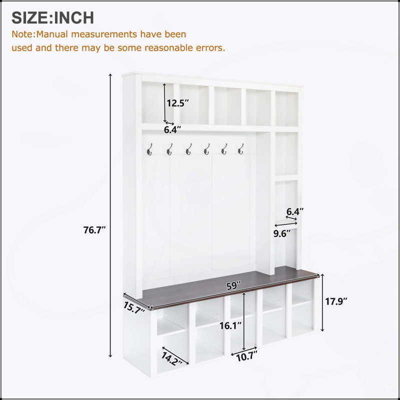 Arbre d'entrée multifonctionnel 4-en-1 avec portemanteau, armoire à chaussures, banc et tablettes de présentation pour une organisation efficace