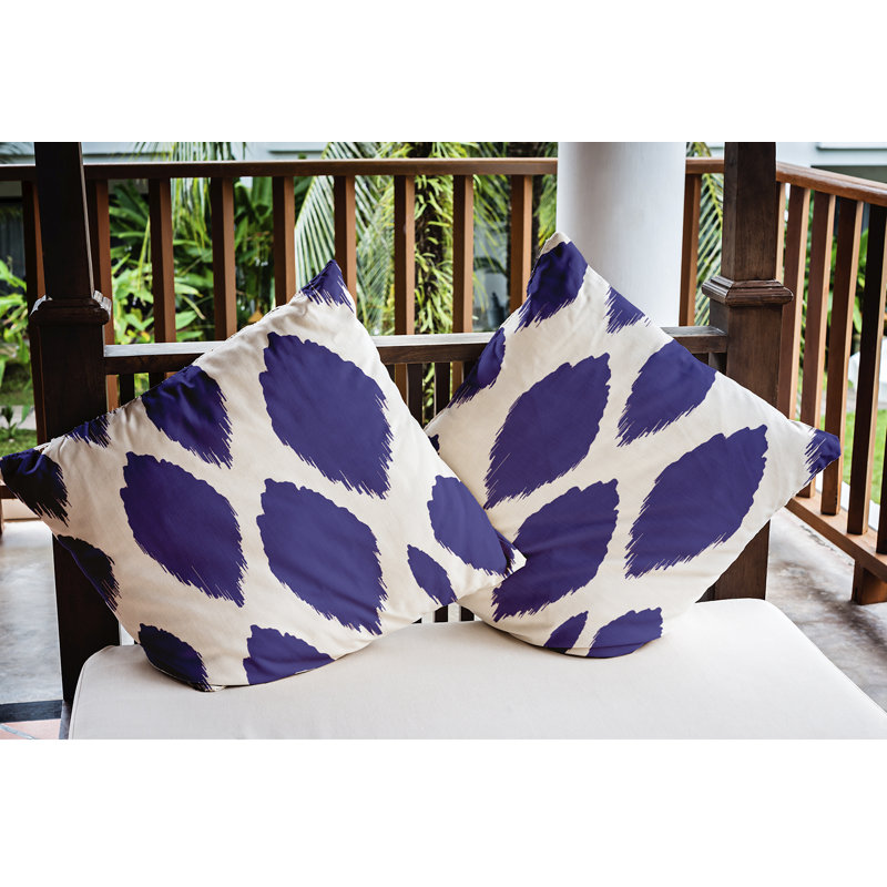 Abstract Ikat Outdoor Reversible Throw Pillow, 18" H x 18" W, Dazzling Blue