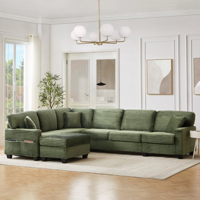 Canapé modulaire en U avec repose-pieds mobile et poches de rangement latérales