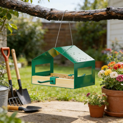 Mangeoire d'oiseaux en métal pour suspendre à l'extérieur - Mangeoire en maille résistante à la rouille avec un design traversant, résistant aux intempéries et facile à nettoyer pour attirer les oiseaux sauvages