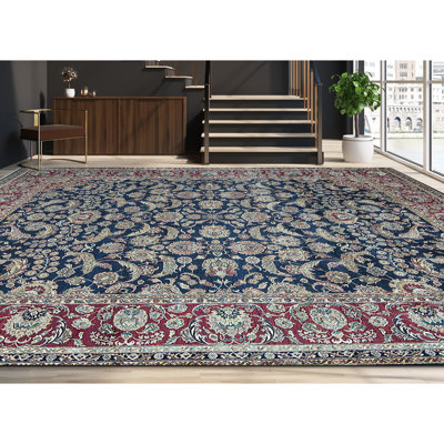 Hand-Knotted High-Quality Blue and Red Area Rug