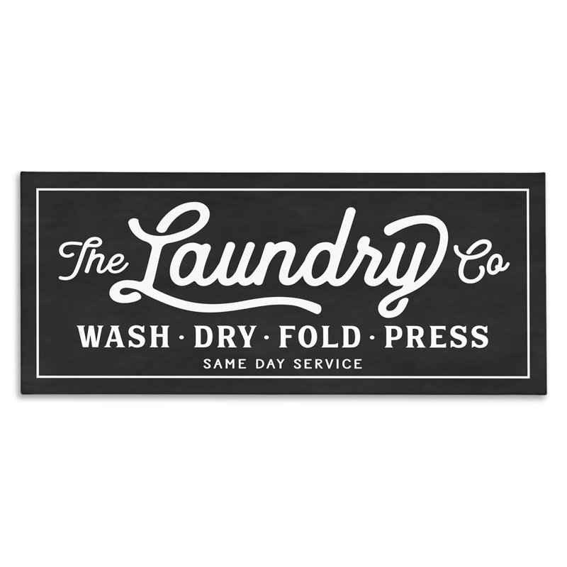 Vintage Black and White Wooden Laundry Sign Canvas Art