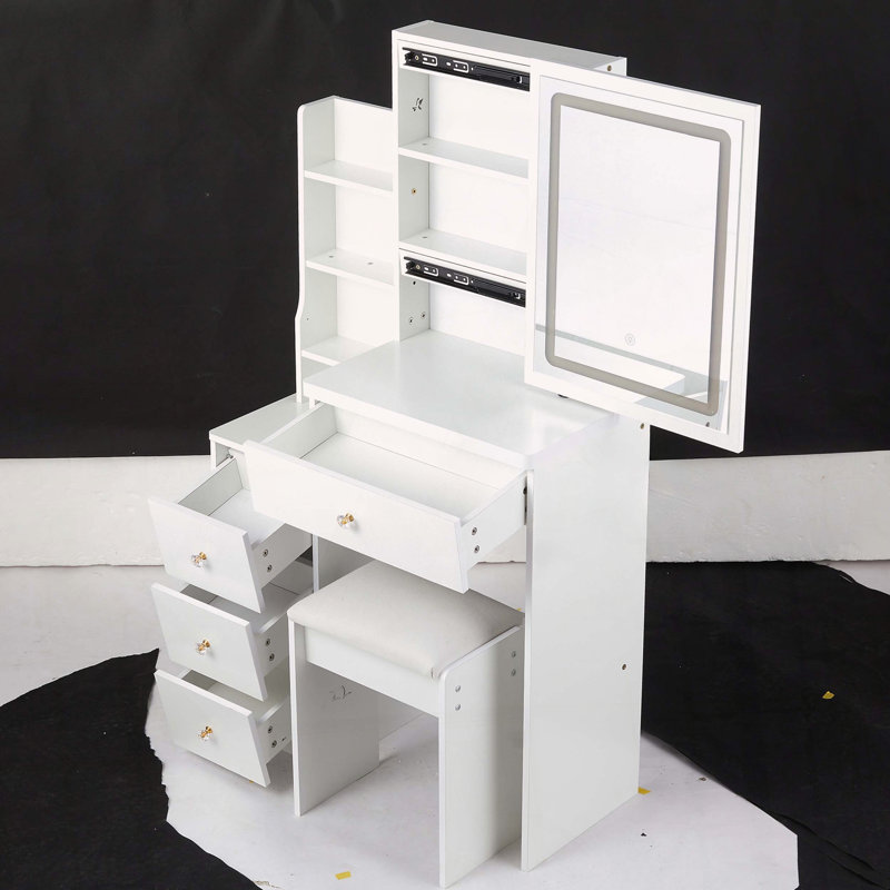 Petit meuble-lavabo avec armoire de chevet et miroir DEL, Blanc