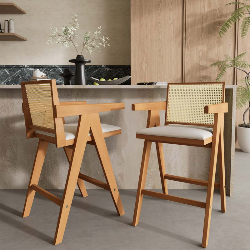 Tabouret de bar en plastique tissé, Naturel, Crème, crème