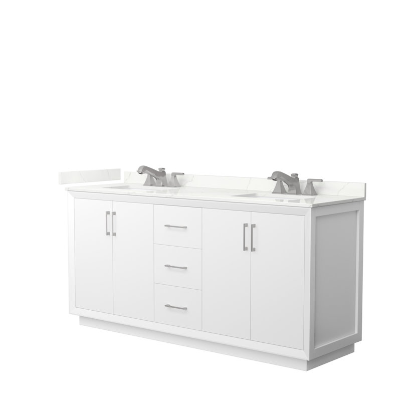 Meuble-lavabo double avec plateau Strada 72, Quartz Giotto, Blanc, Noir mat