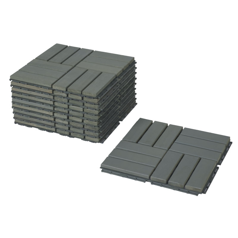 12" x 12" Wood Interlocking Deck Tile in Green Gray