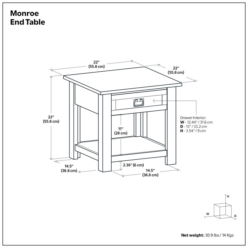Monroe 22"W Solid Acacia Wood Square End Table with Drawer, Natural Aged Brown