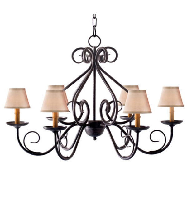 French Elegance 6 - Light Chandelier, Antique Iron Gate, Cream Trumpet