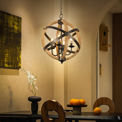 Veatch 4 - Light Wood Dimmable Globe Chandelier with Adjustable Height