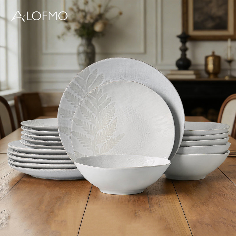  Leaf Texture 18 Piece Stoneware Dinnerware Set, Service For 6