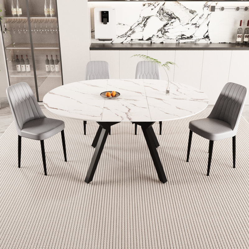 5 Pieces Dining Table Set, Expandable Dining Table With 4 Cushioned Dining Chairs
