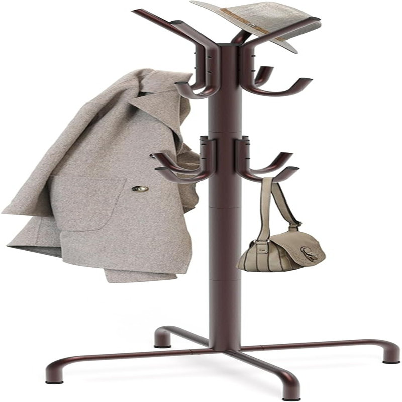 Freestanding Coat and Hat Rack, Bronze Clothes Organizer with Multiple Hooks