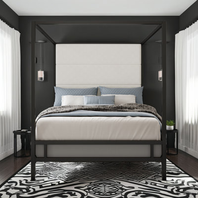 Luxury Canopy Bed – Metal Frame with Linen Headboard, Box Spring Required by Mercer41