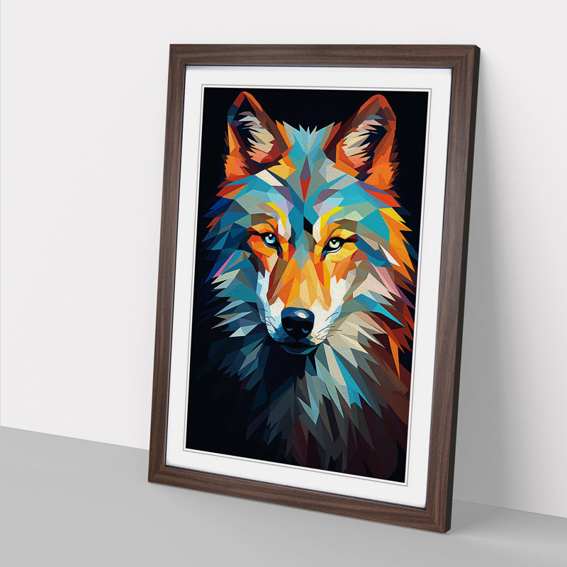 Wolf Minimalism - Framed Print, Walnut, 64cm H x 46cm W x 2cm D
