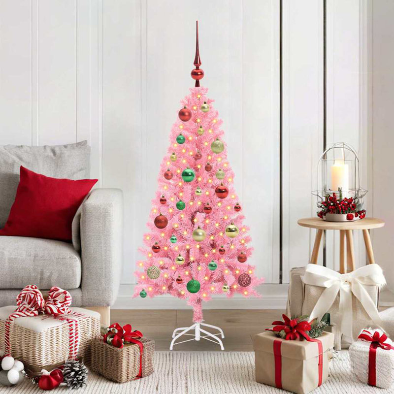 Christmas Tree with 150 LEDs with Stand PVC, 3.94' H, Red/Green/Gold