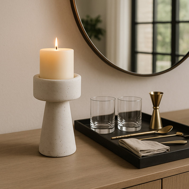 Modern Taper And Pillar Candle Holder For Home Decor - Decorative Floor Inspired Candle Stand For Tabletop And Living Room Decor - White
