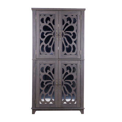 Display sideboard buffet with 4 Acrylic Mirrored doors, Adjustable Shelves storage Cabinet for Kitchen, Living Room, bedroom Cabinet, MDF Dark Brown finish