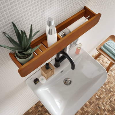 Kynder Floating Shelf Made Of Solid Teak With Towel Rail