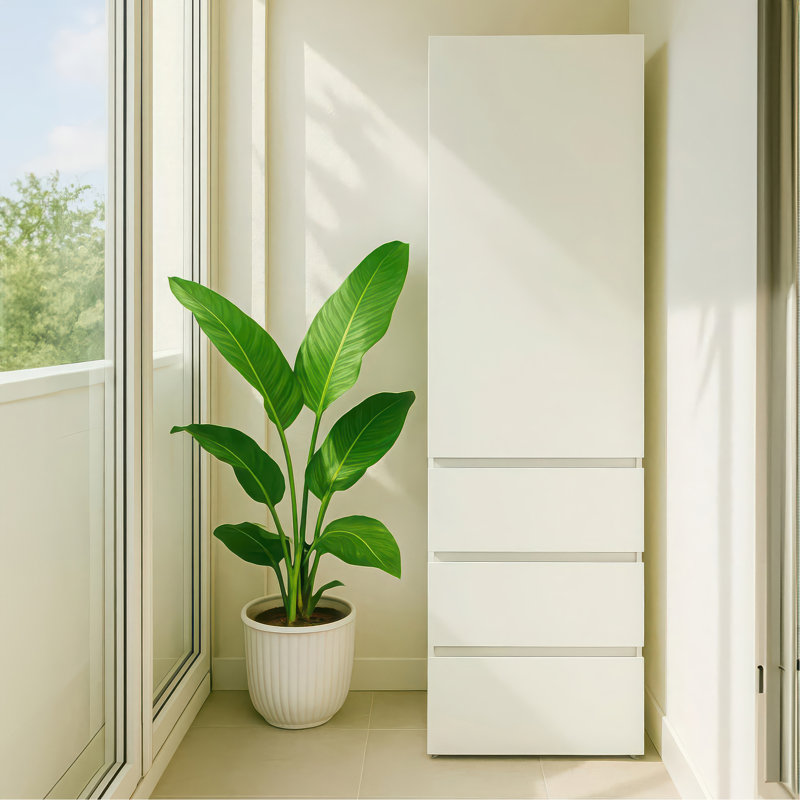 Armoire-penderie mince en bois avec tiroirs