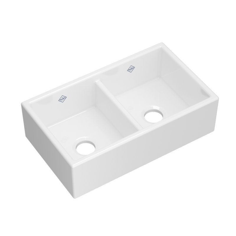 31" Shaker Low Divide Double Bowl Apron Front Fireclay Kitchen Sink