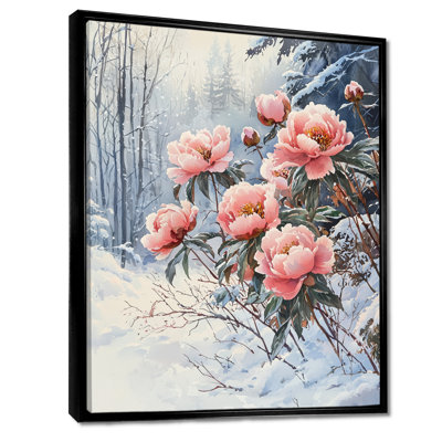 Hiver, pivoines glacées dans la forêt III - pivoines, art mural encadré