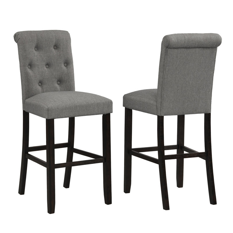 Tabouret de bar en bois massif Leviton, ensemble de 2, Gris