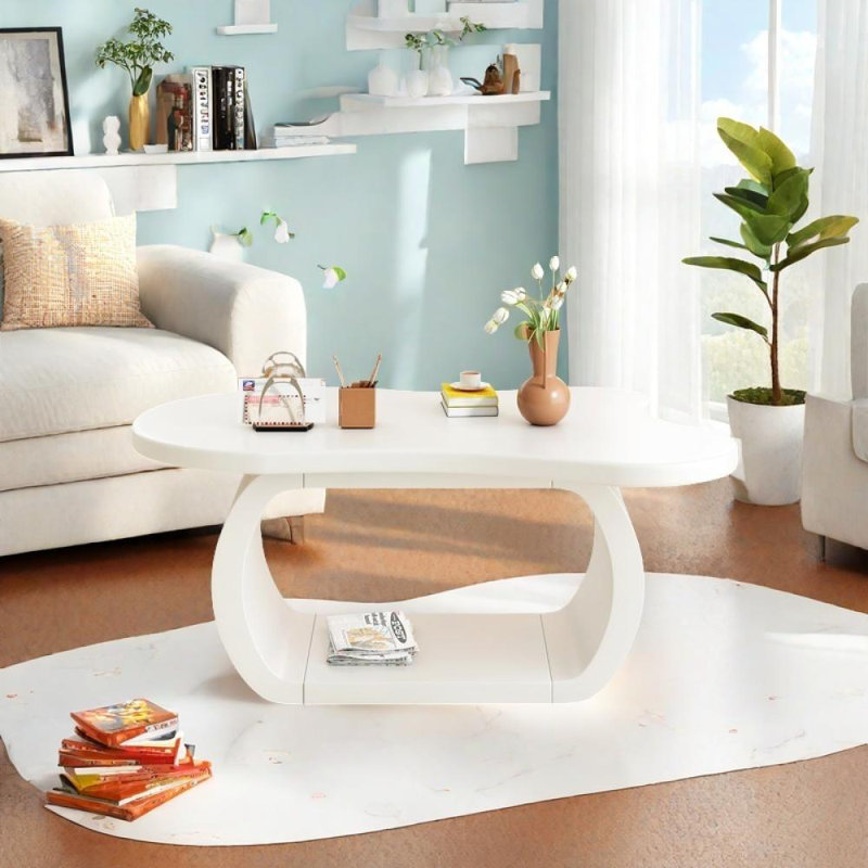 Modern Cloud Coffee Table with Irregular Shape for Living Room, White