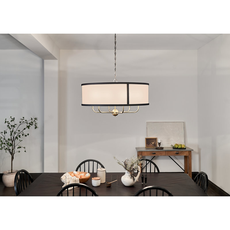 6 - Light Dimmable Drum Chandelier, Natural Brass