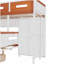 Lit superposé simple au-dessus d'un lit double en bois avec garde-robe, tiroirs, tablettes et lumière DEL (blanc + orange)